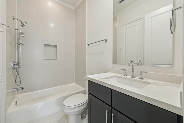 7523 Cuadro Ln, Houston, TX 77055 - full bathroom featuring crown molding, vanity, washtub / shower combination, and toilet