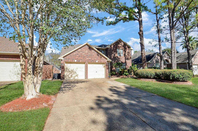 view of front of house featuring a garage and a front lawn