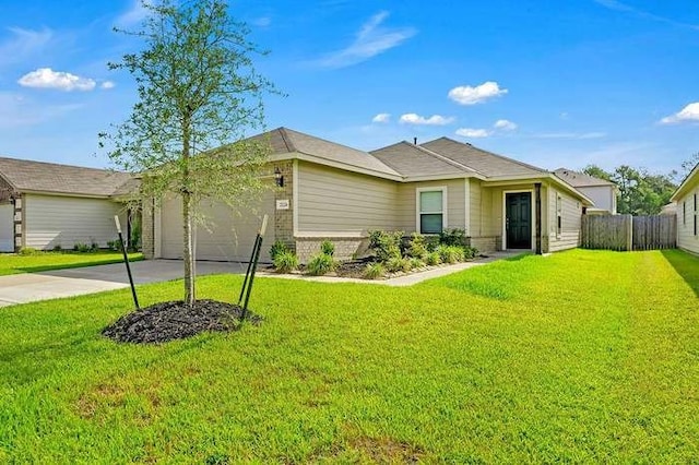 ranch-style house with a front lawn and a garage