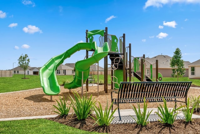 view of play area featuring a lawn