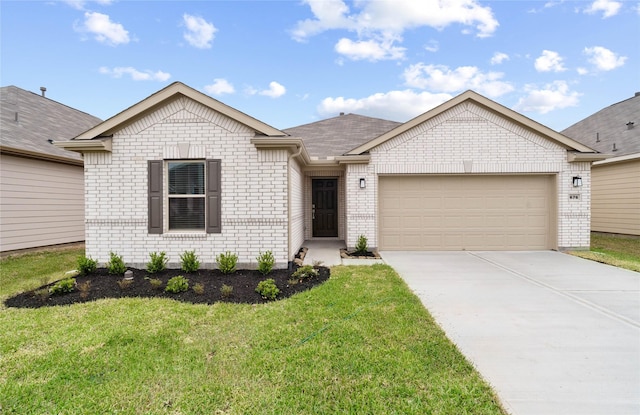 676 Imperial Loop, Alvin, TX 77511 - ranch-style home featuring driveway, brick siding, an attached garage, and a front yard