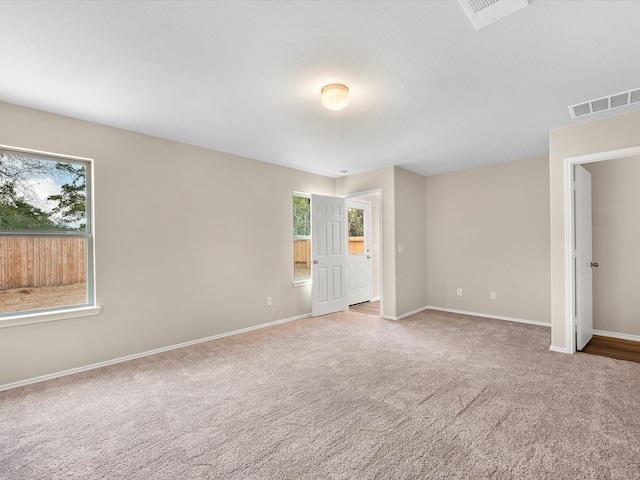 spare room featuring a wealth of natural light and light colored carpet