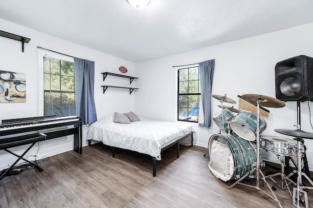 bedroom featuring hardwood / wood-style flooring and multiple windows