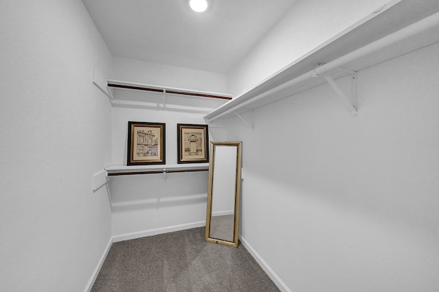 spacious closet featuring dark carpet