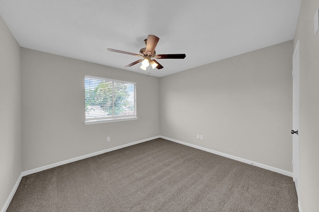 empty room featuring ceiling fan and carpet