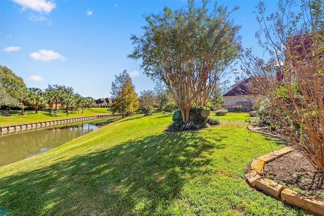 view of yard with a water view