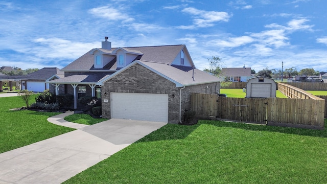 view of front of house featuring a garage and a front lawn