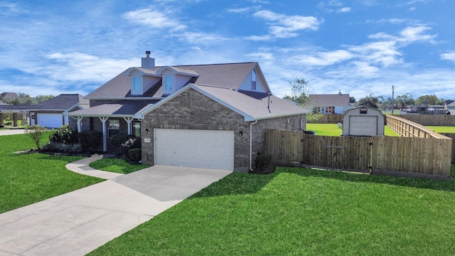 view of front of house with a front lawn and a garage