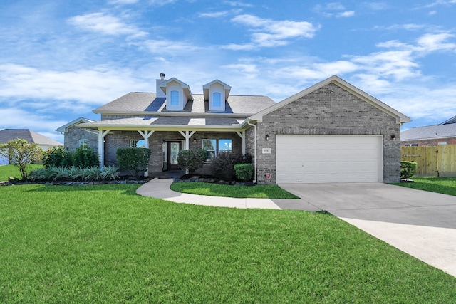 view of front facade with a front yard and a garage