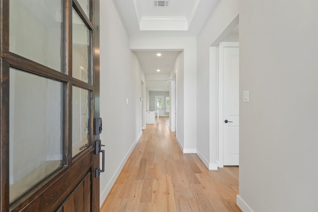 hallway with light wood-type flooring