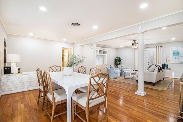 dining room featuring hardwood / wood-style floors and ceiling fan