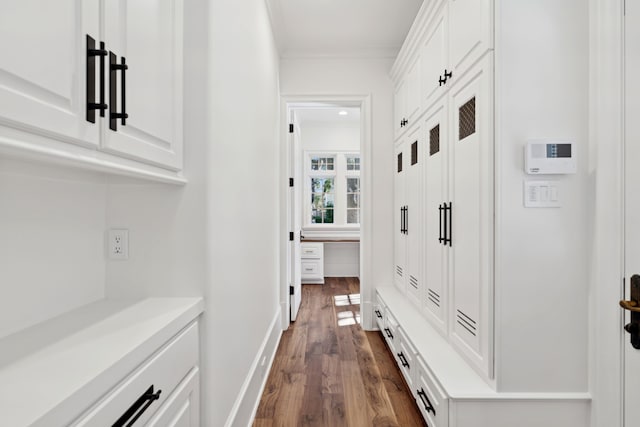 mudroom with dark hardwood / wood-style flooring