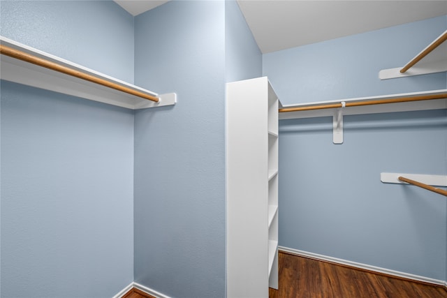 walk in closet with dark wood-type flooring