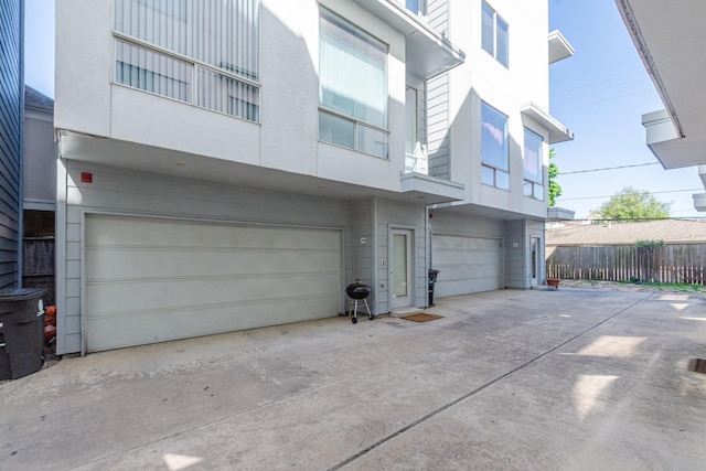 exterior space with a garage