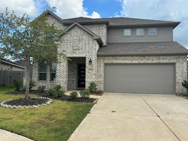 view of front facade with a garage and a front yard