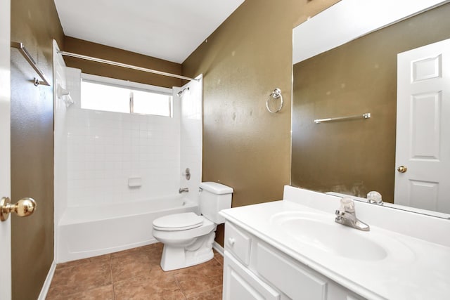 full bathroom featuring tile patterned floors, vanity, toilet, and shower / tub combination