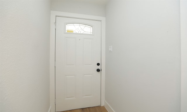 doorway to outside featuring wood-type flooring