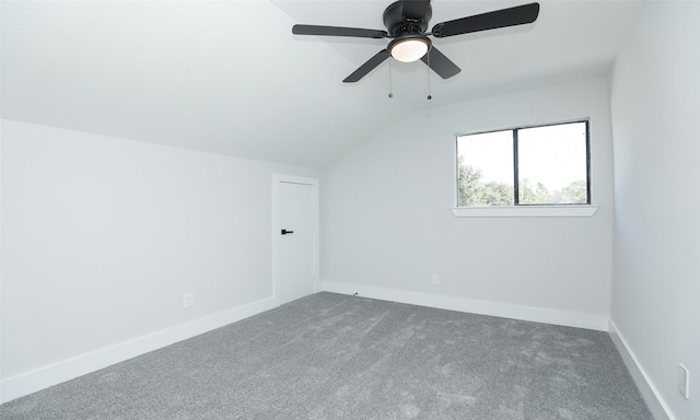 bonus room featuring carpet, ceiling fan, and lofted ceiling