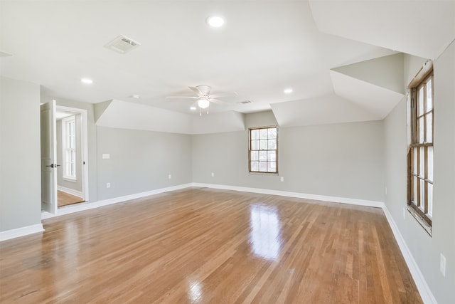 spare room with ceiling fan and light hardwood / wood-style floors