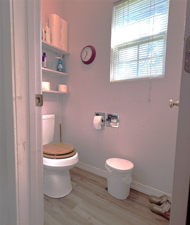 bathroom with hardwood / wood-style flooring and toilet