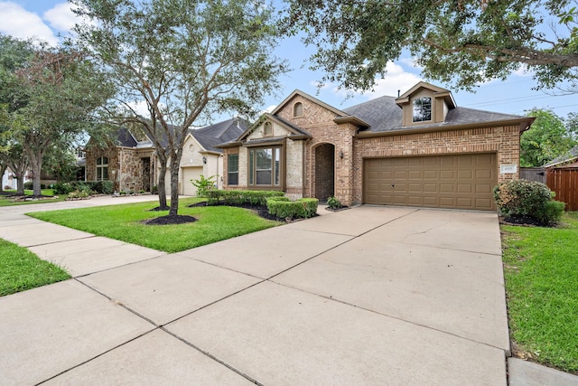 view of front facade featuring a garage and a front lawn