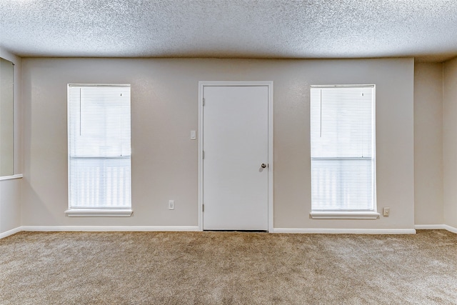 carpeted empty room featuring a textured ceiling and a wealth of natural light