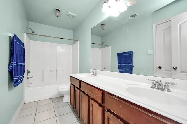 full bathroom featuring tile patterned floors, vanity, toilet, and bathtub / shower combination