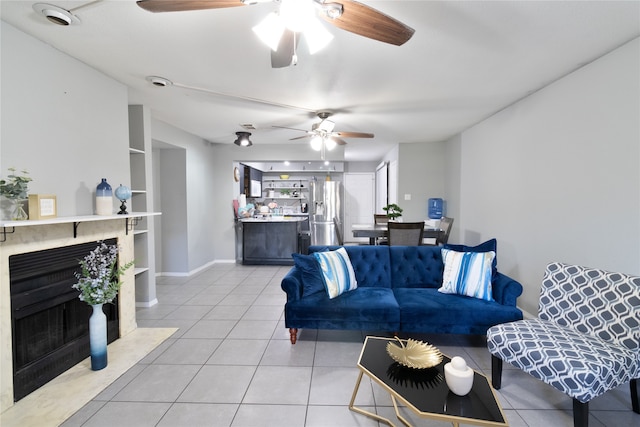 living room with light tile patterned floors