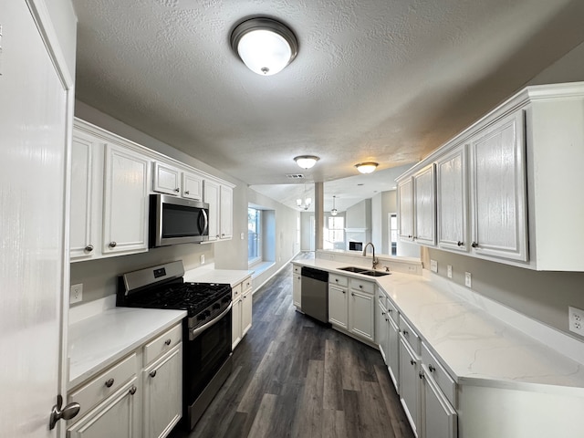 kitchen with dark hardwood / wood-style flooring, white cabinetry, sink, and stainless steel appliances