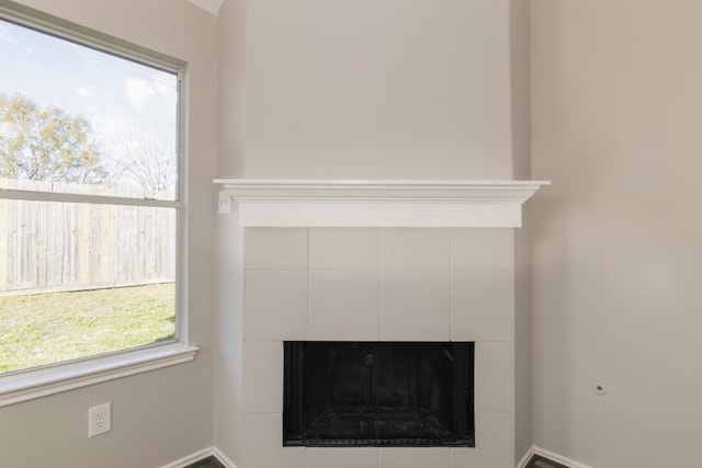 room details with a tiled fireplace