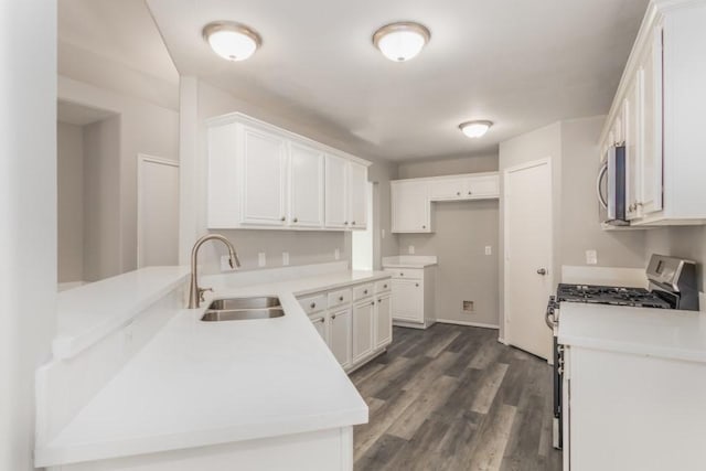 kitchen featuring white cabinets, dark wood-type flooring, sink, and stainless steel appliances