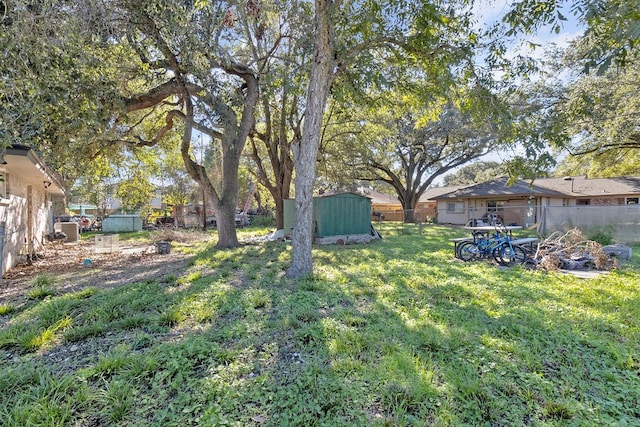 view of yard featuring a storage shed