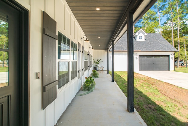 exterior space with a garage