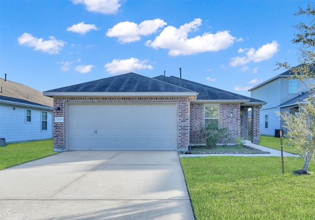 ranch-style house with a front lawn and a garage