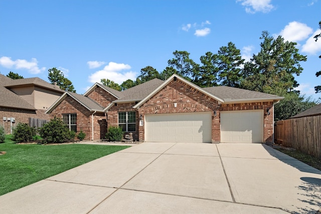 view of front of home featuring a garage and a front lawn