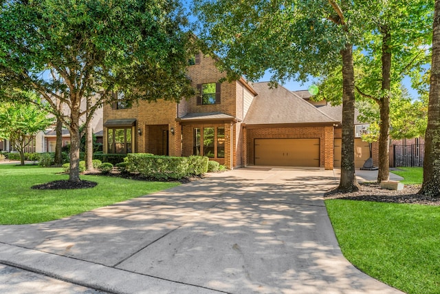 view of front of house featuring a front yard and a garage