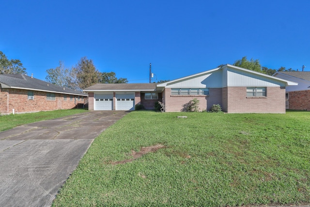 ranch-style house with a garage and a front yard