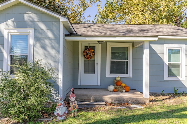 view of exterior entry featuring a porch