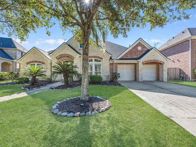 single story home with a garage and a front yard