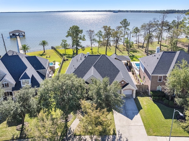 aerial view with a water view