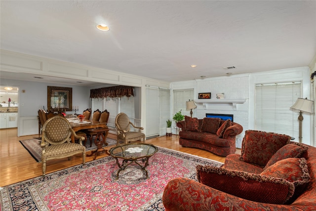 living room with light wood-type flooring