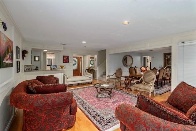 living room with light hardwood / wood-style floors