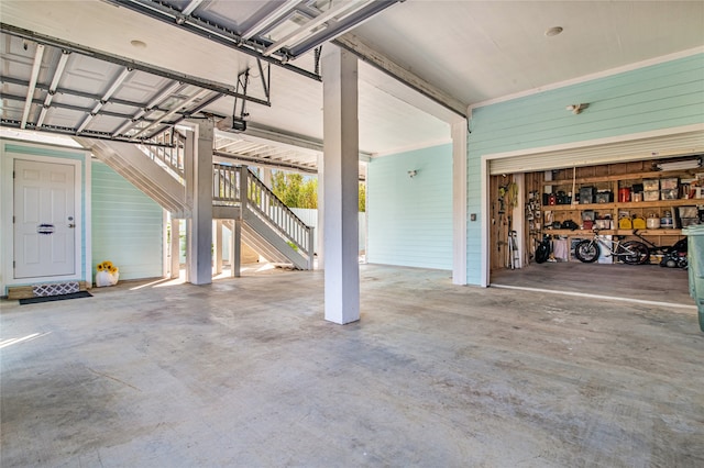 garage with a garage door opener