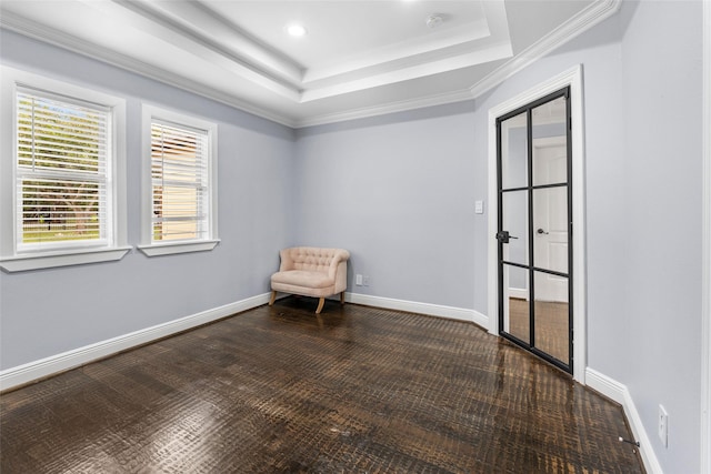 unfurnished room featuring ornamental molding and a tray ceiling