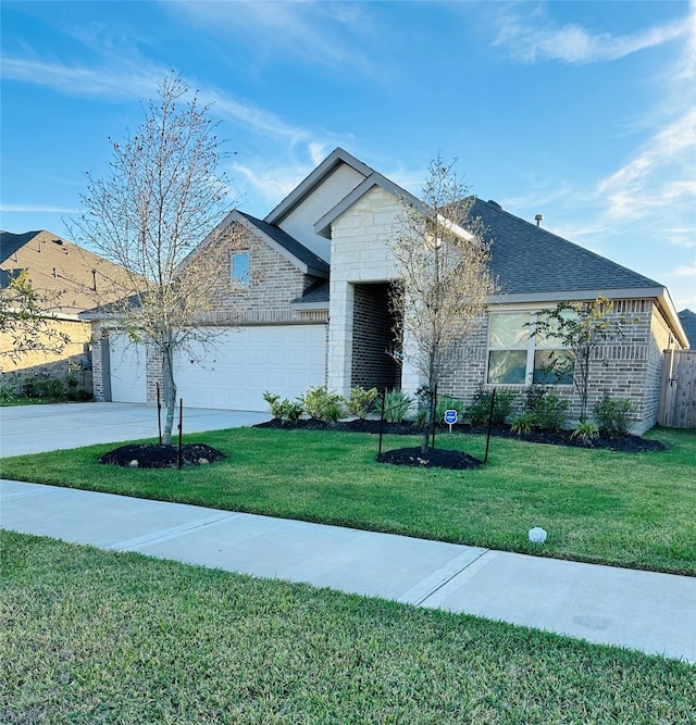 view of front facade featuring a front lawn and a garage