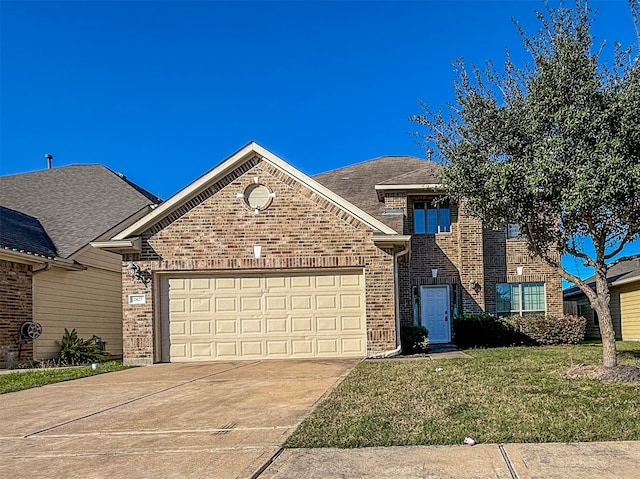 view of front property featuring a garage and a front yard