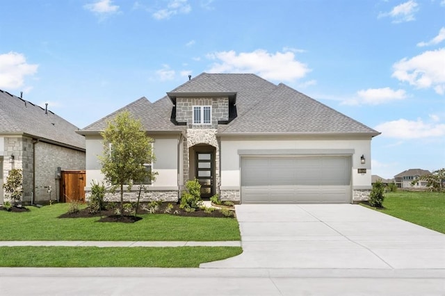 view of front facade with a front yard and a garage