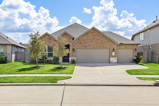 view of front of home with a garage and a front lawn