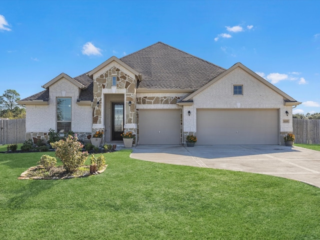 view of front facade featuring a front lawn and a garage