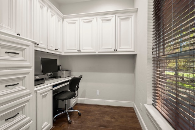 office featuring dark wood-style floors and baseboards